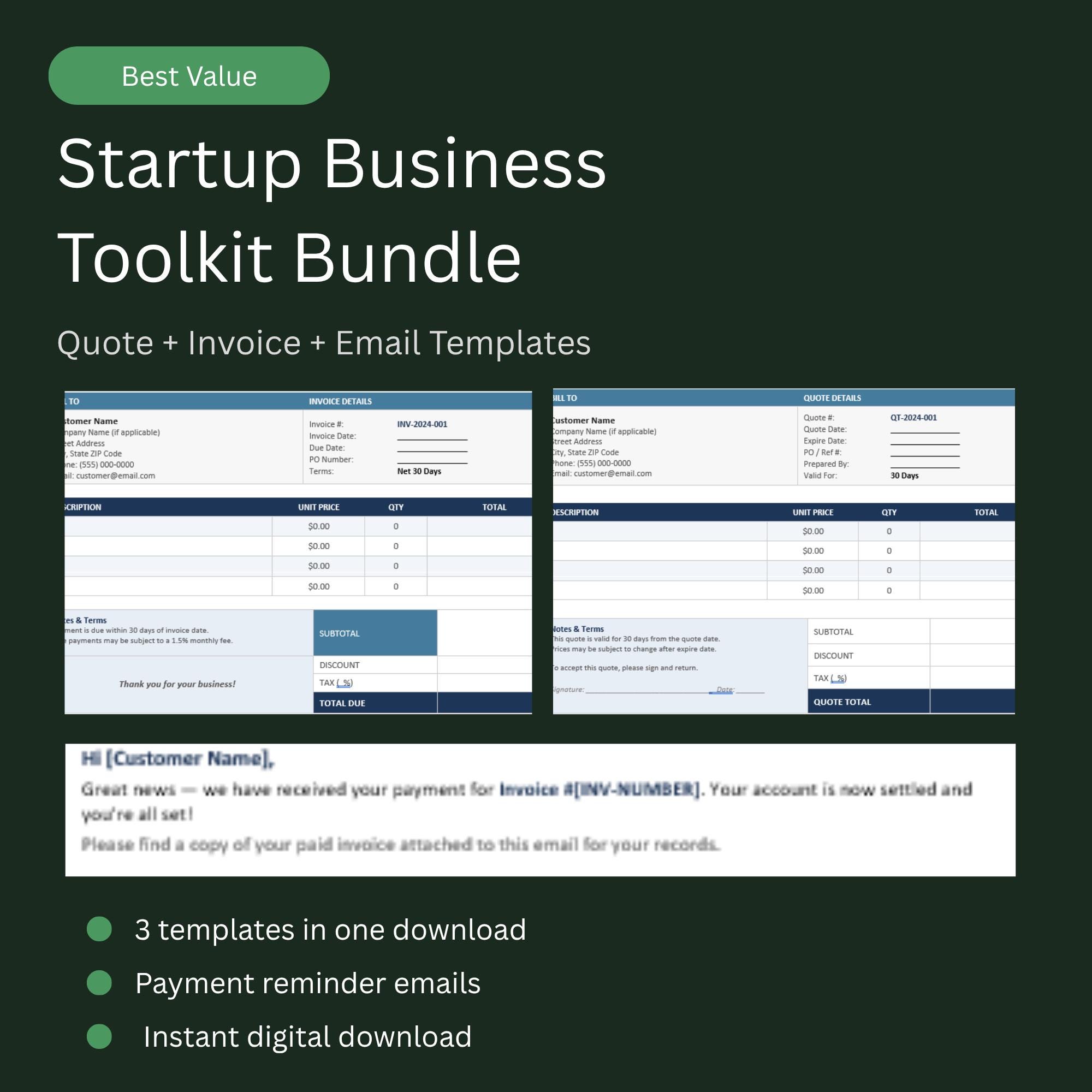 Small Business Invoice & Quote Template Bundle I Excel Word | Auto ...