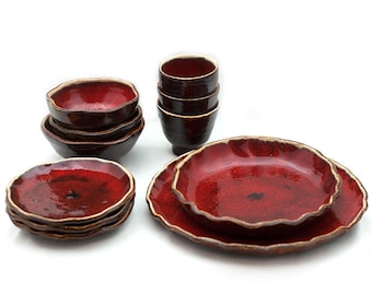 set of dessert dishes with field poppies