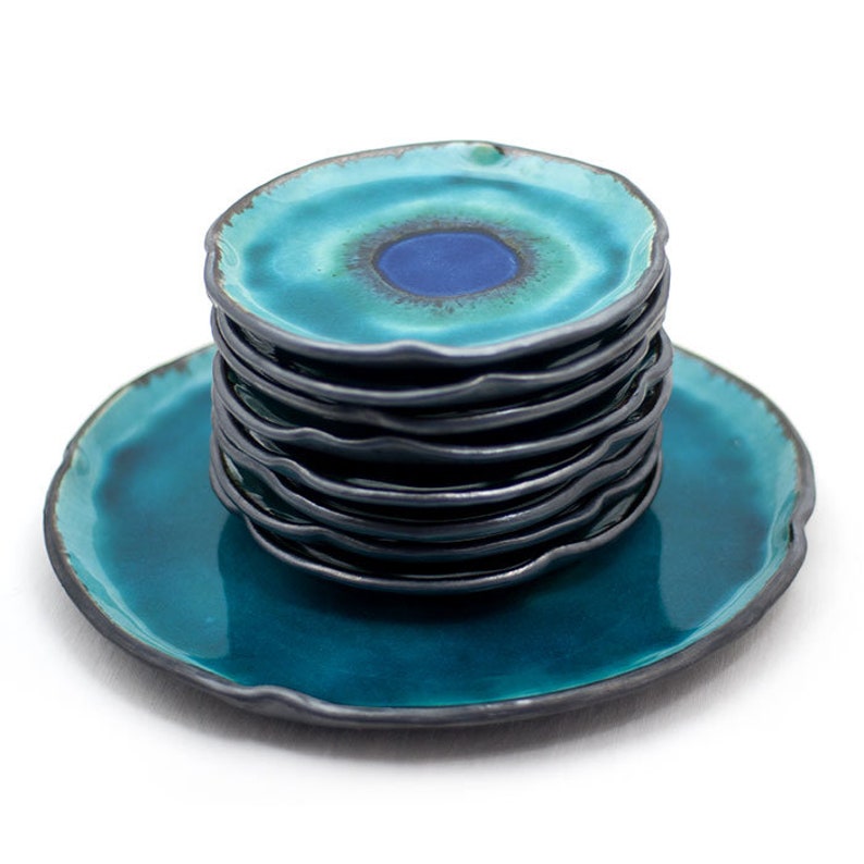 set of cornflower plates with an indigo eye, dessert plates for receiving guests zdjęcie 1