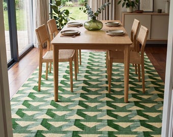 Handwoven Wool Geometric Area Rug, Scandinavian Minimalist Living Room Flatweave