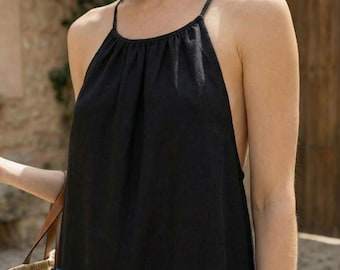 Linen Halter Dress Women Loose Maxi Summer Dress Sleeveless Relaxed Fit
