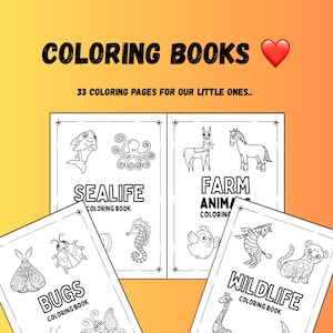 Coloring Book Bundle – 33 Pages for Kids | Sea Life, Farm Animals, Bugs & Wildlife