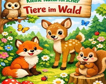 Waldtiere Malbuch ab 4 Jaehren PDF, Kinder Ausmalbilder dicke Linien, Kleine Naturforscher Tiere im Wald Digital Download