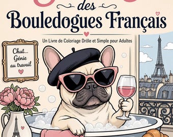 Bouledogue Francais Cosy a Colorier PDF, Dessins Drôles et Simples pour Adultes, Livre de Coloriage Chien Telechargement Instantre A4
