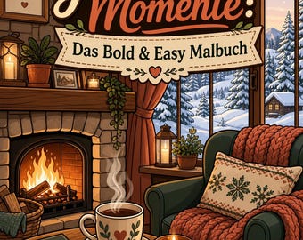 Cozy Hygge Malbuch PDF, Einfache Zimmer Ausmalbilder fuer Erwachsene, Bold and Easy Dicke Linien Digital Download A4