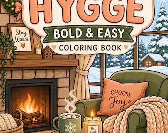 Cozy Hygge Bold and Easy Coloring Book PDF, Simple Warm Interiors Pages for Adults, Minimalist Aesthetic Room Digital Download A4