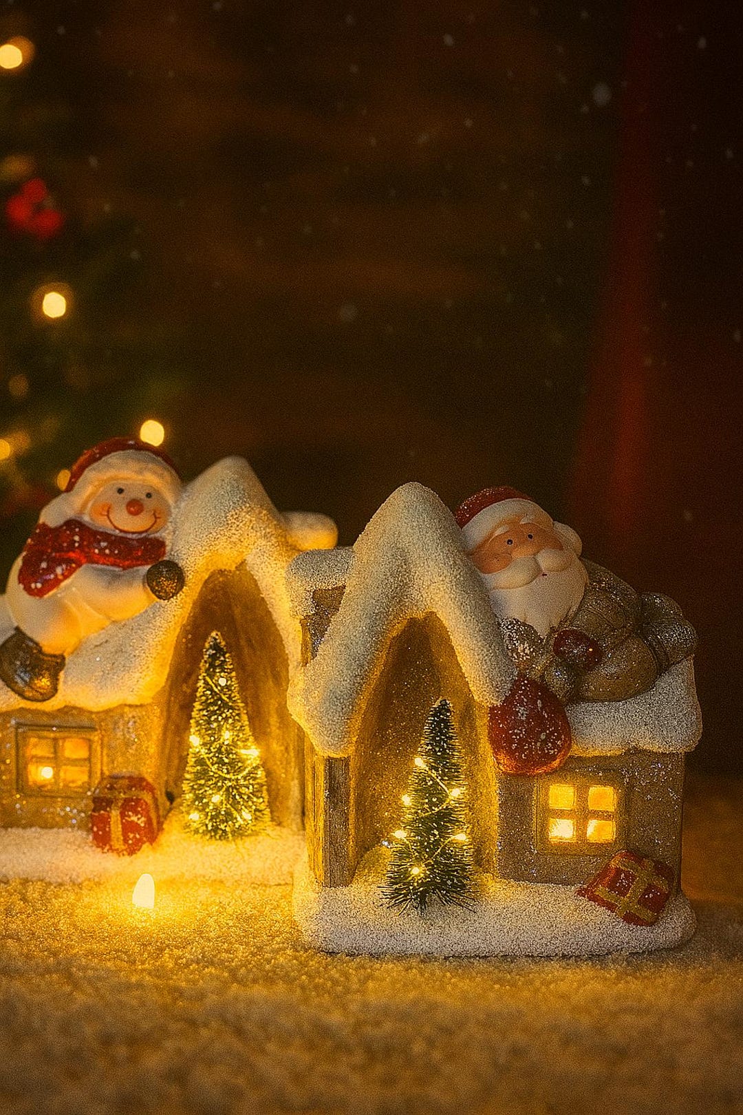 Led House Christmas LED Light-up Ceramic Christmas House: Santa or Snowman - Etsy