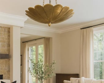 Mid Century Modern Brass Sputnik Chandelier – Vintage Starburst Globe Ceiling Light, Italian Style Flower Flush Mount Fixture Decor