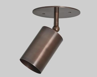 Mid Century Modern Adjustable Brass Spotlight – Flush Mount Cylinder Ceiling Light, Vintage Directional Fixture Decor