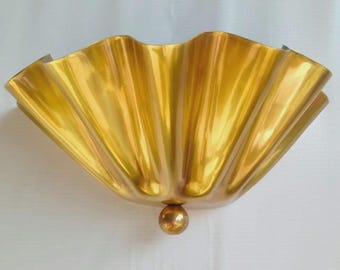Mid Century Modern Raw Brass Wall Sconce – Half Flower Rising Sun Light Fixture, Vintage Inspired Decor Lamp