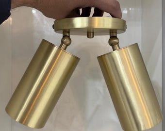 Mid Century Modern Brass Double Ceiling Light Vintage Flush Mount Fixture Adjustable Antique Spotlight Industrial Lighting Decor