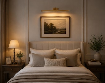 Modern Brass Picture Light, Minimalist Art Display Wall Lamp, Mid Century Gallery Lighting Fixture