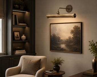 Vintage Brass Picture Light, Mid Century Modern Art Display Lamp, Adjustable Gallery Wall Sconce Lighting Fixture