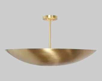 Mid Century Brass Bowl Ceiling Light, Italian Stilnovo Flush Mount Fixture, Minimalist Luxury Bedroom Ceiling Lamp Decor