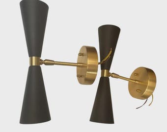 Mid Century Modern Brass Diabolo Wall Sconce, Vintage Stilnovo Style Lighting Fixture