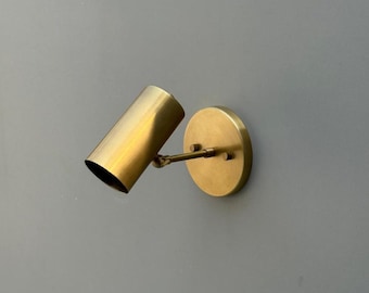 Modern Adjustable Brass Cylinder Wall Sconce – Minimalist Spotlight Fixture, Mid Century Reading Light