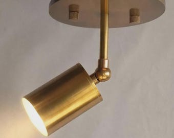 Mid Century Raw Brass Ceiling Spotlight – Antique Directional Flush Mount Light, Modern Adjustable Fixture