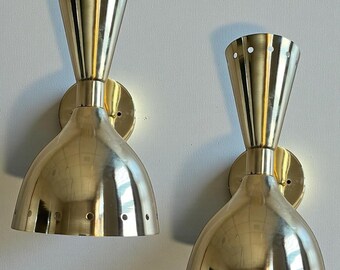 Mid Century Modern Double Diabolo Wall Sconce, Polished Brass Stilnovo Style Lighting