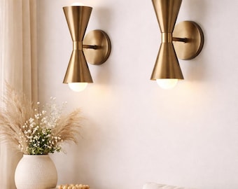 Modern Dual Cone Brass Globe Wall Sconce Mid Century Lighting Fixture Retro Italian Style Lamp Vintage Interior Bedroom Hallway Decor