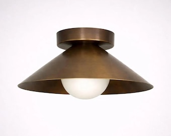 Antique Brass Glass Globe Flush Mount Ceiling Light Mid Century Modern