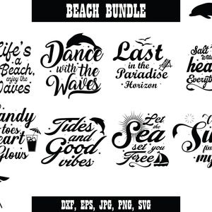 Beach SVG Bundle, Summer Quotes SVG, Ocean Cricut Files, Vacation Clipart, Tropical Sayings Png Dxf Eps Digital Download