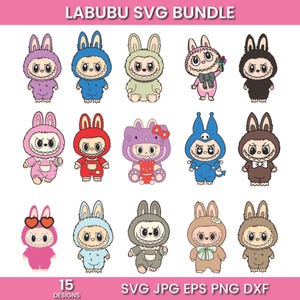 Labubu Designs SVG Bundle, 15 Labubu Svg Png Pdf Jpg , Cute Labubu Vector, Cartoon Character SVG, Digital Download, Cricut Cut Files
