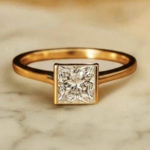 14K Yellow Gold Princess Cut Moissanite Ring | Solitaire Engagement Ring | Anniversary Wedding Jewelry | Promise Gift for Her