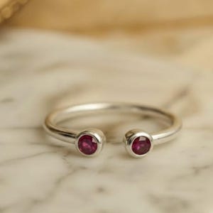 Handmade Ruby Open Ring in Sterling Silver • Minimalist Round Red Gemstone Bypass Ring • Dainty Adjustable Stacking Ring • Gift for Her