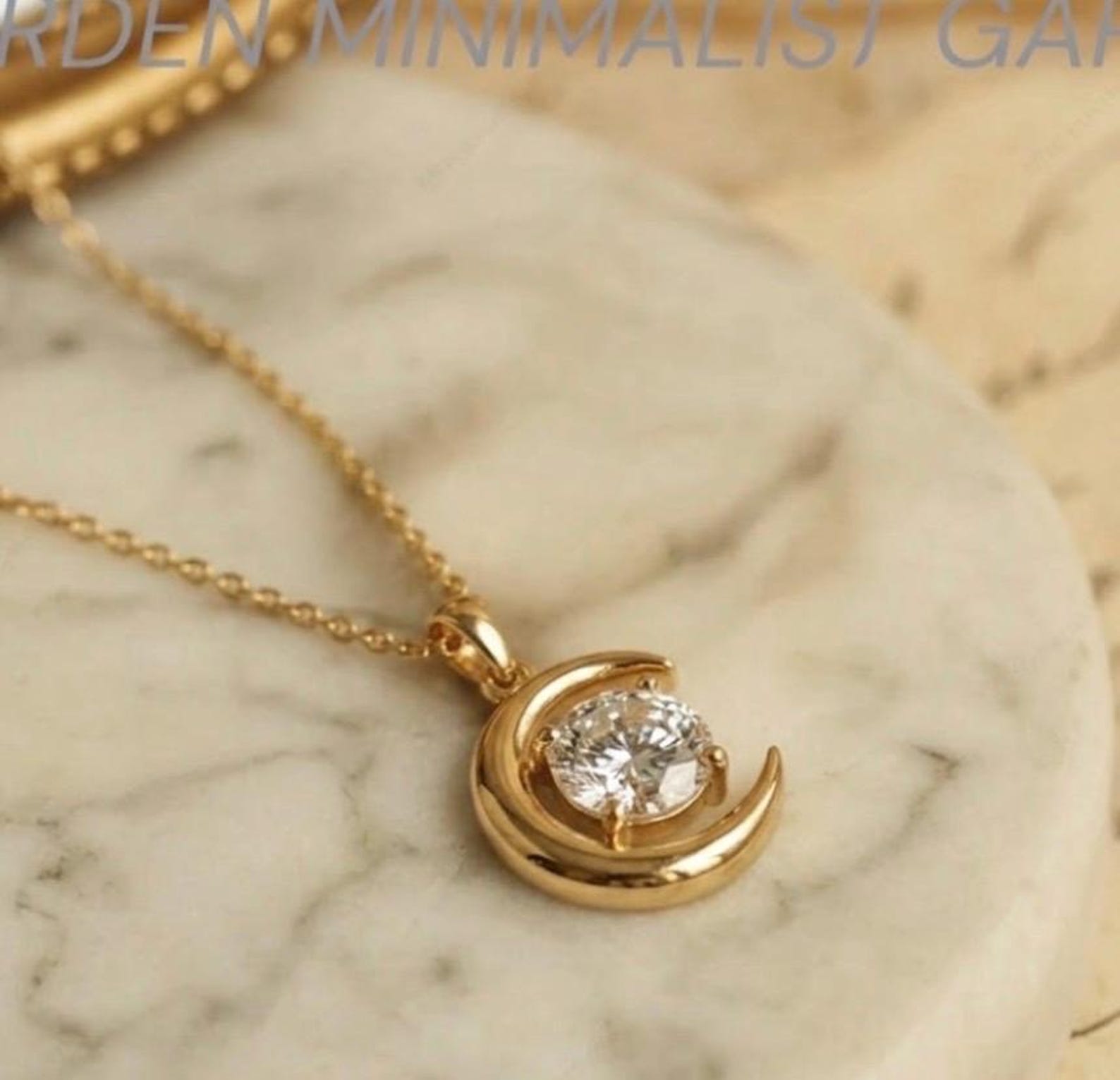 Gold Moon Necklace with Sparking Diamond, Dainty Crescent Moon Pendant, Celestial Jewelry Gift for Her, 14K Gold Moon Charm, Minimalist Gift