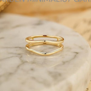 Gold Double Band Chevron Ring Minimalist Wavy Stacking Ring, Dainty Open Gap Ring Simple Geometric Ring Modern Delicate Jewelry Gift for her