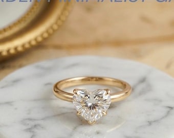 Anello di fidanzamento con moissanite a forma di cuore in oro 14k, anello di promessa minimalista con diamanti a forma di cuore per lei, regalo di gioielli da sposa romantici e delicati