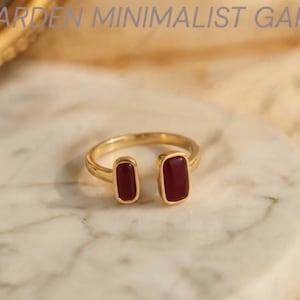 Minimalist Ruby Ring, Open Bypass Ring, 14k Gold Dainty Red Stone Ring Modern Everyday Jewelry, Handmade Gemstone Ring Birthday Gift for her