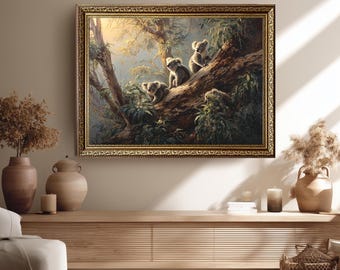 Koala Stammbaum Wand Kunst Druck, Australische Wildtier Natur Dekoration, Leinwand Wald Tier Druck für rustikale oder Kinderzimmer Räume