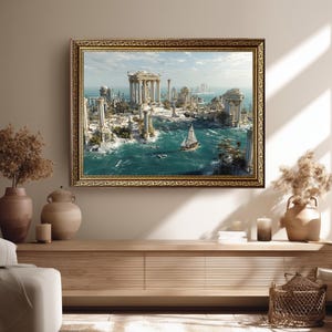 Antike Ozean-Stadtruinen Leinwand Fantasy Wand Kunstdruck griechischen römischen Atlantis Tempel Poster für Wohnkultur Mythologie Liebhaber Geschenk