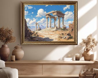 Ancient Temple Ruins Canvas Wall Art Print, Greek Roman Ruins Landscape Print, Classical Architecture Poster Decor