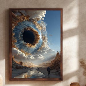 Surreal Giant Eye in Sky Fantasy Landscape Canvas – Dreamlike Sci-Fi Cloud Artwork – Futuristic Wall Art for Unique Home Decor
