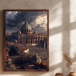 Dramatic Vatican Canvas Wall Art Featuring St. Peter’s Basilica at Sunset, Historic Rome Architecture Print for Travel or Classic Home Decor