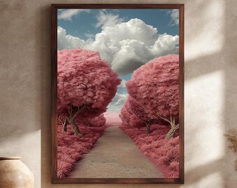 Pink Fantasy Tree Path Landscape Canvas Wall Art – Surreal Nature Photography – Dreamlike Pastel Scenic Print for Home Decor