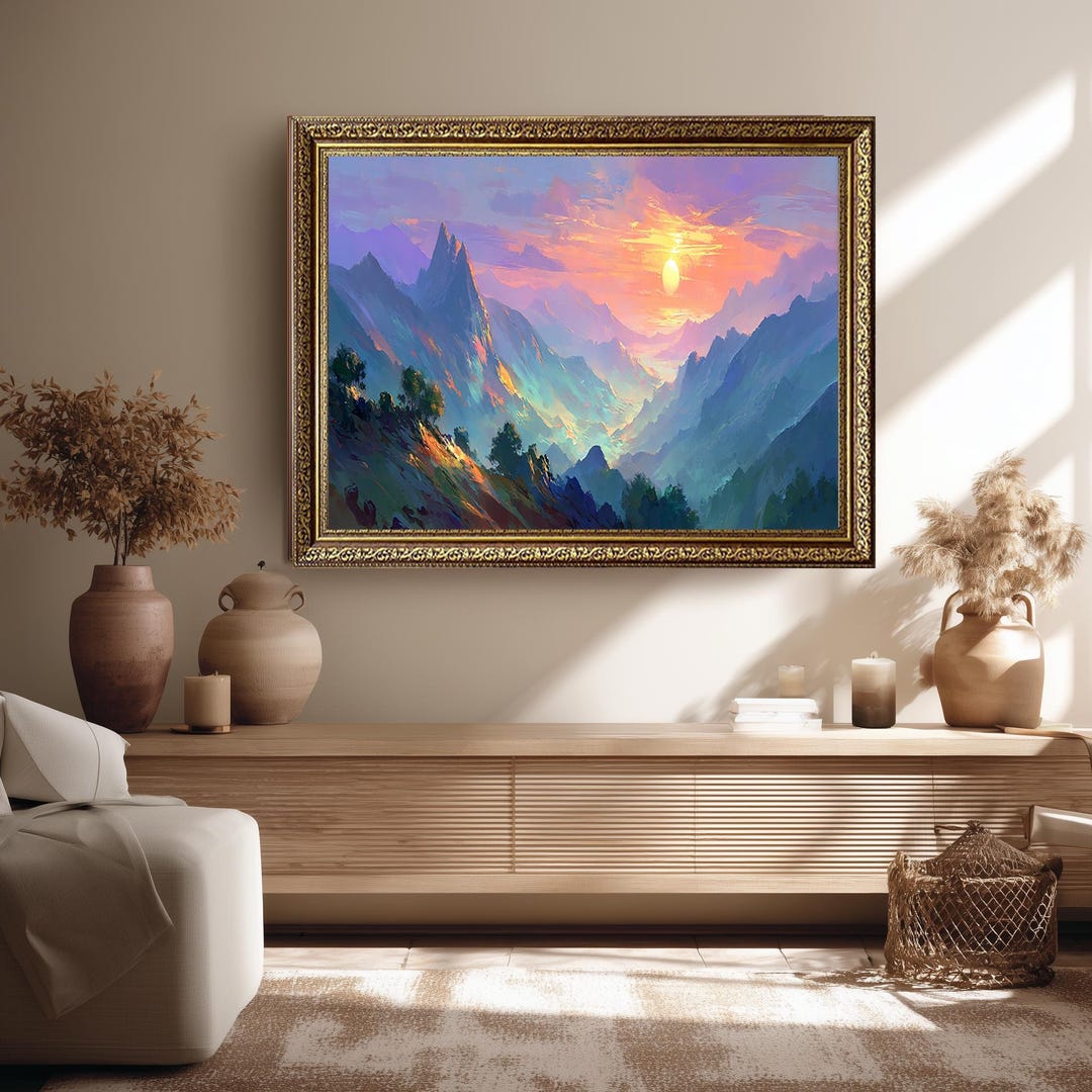 Colorful Mountain Sunrise Canvas Art With Vibrant Landscape Painting ...