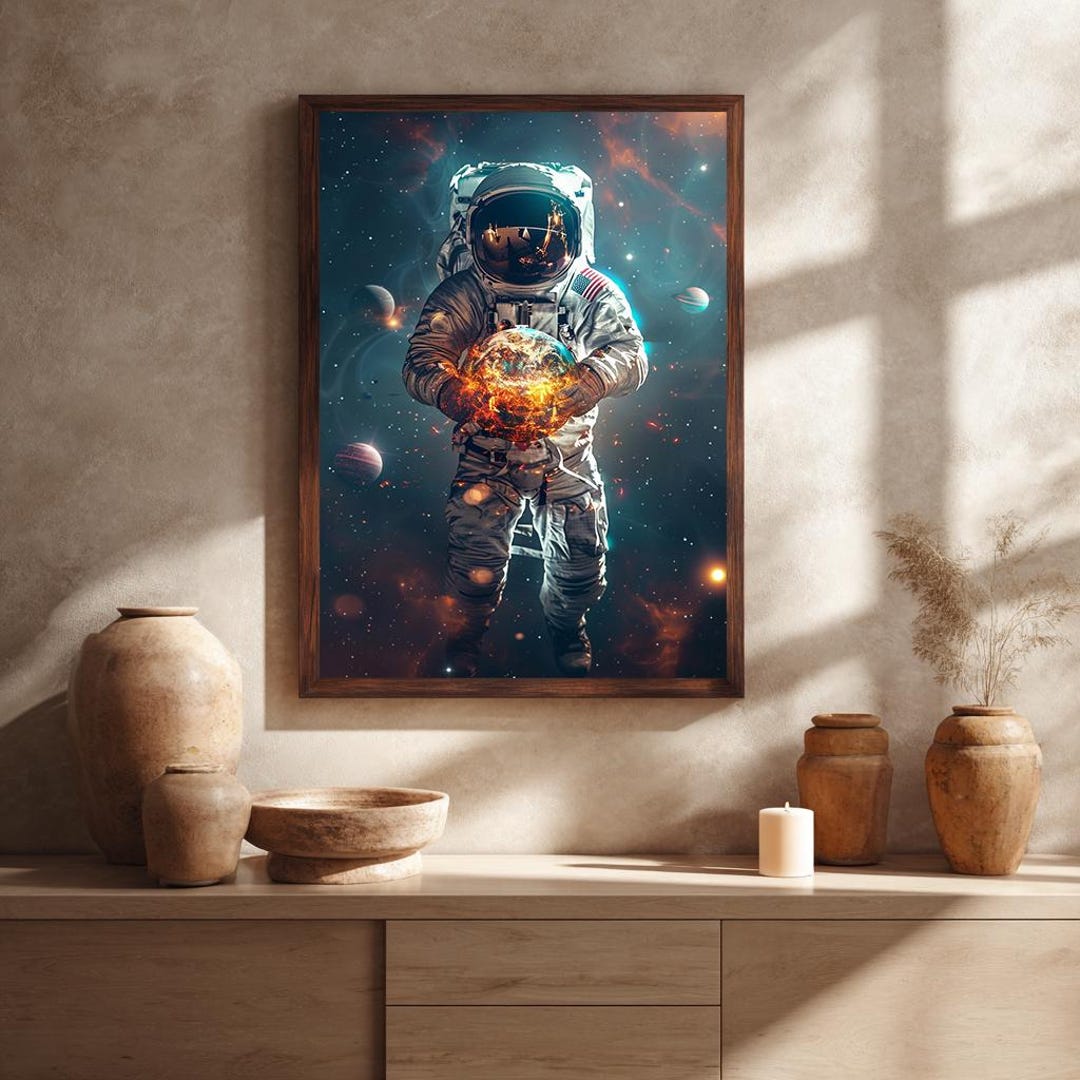 Astronaut Holding Glowing Planet Wall Art | Sci Fi Space Canvas Print ...