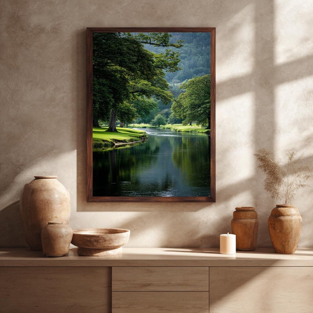 Serene Forest River Landscape Canvas Wall Art | Tranquil Nature Scene ...