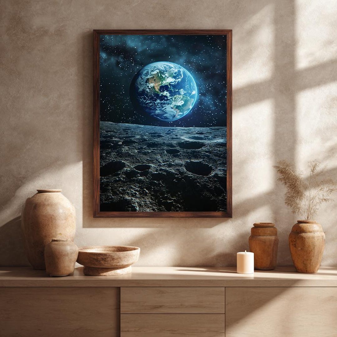 Earth View From Moon Surface Wall Art | Space Planet Canvas Art Print ...
