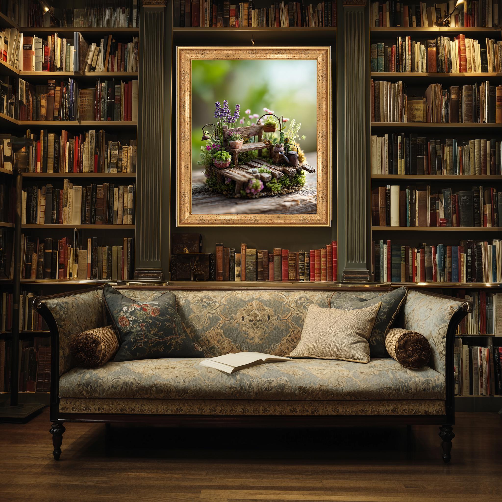 Miniature Garden Bench Diorama – Rustic Fairy Garden Scene With Flowers ...