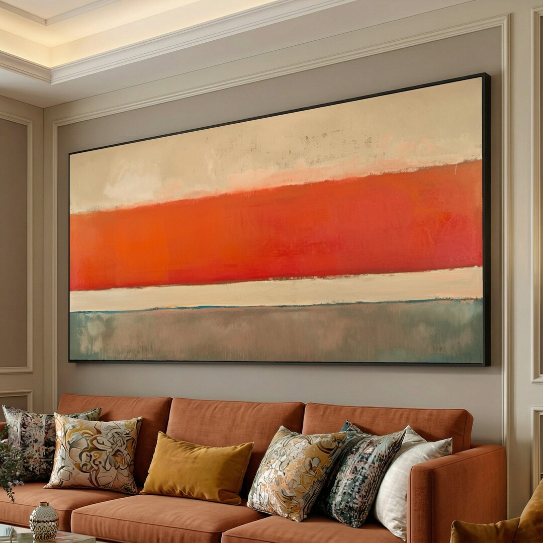 Bold Red Abstract Canvas, Modern Minimalist Wall Art, Color Block ...