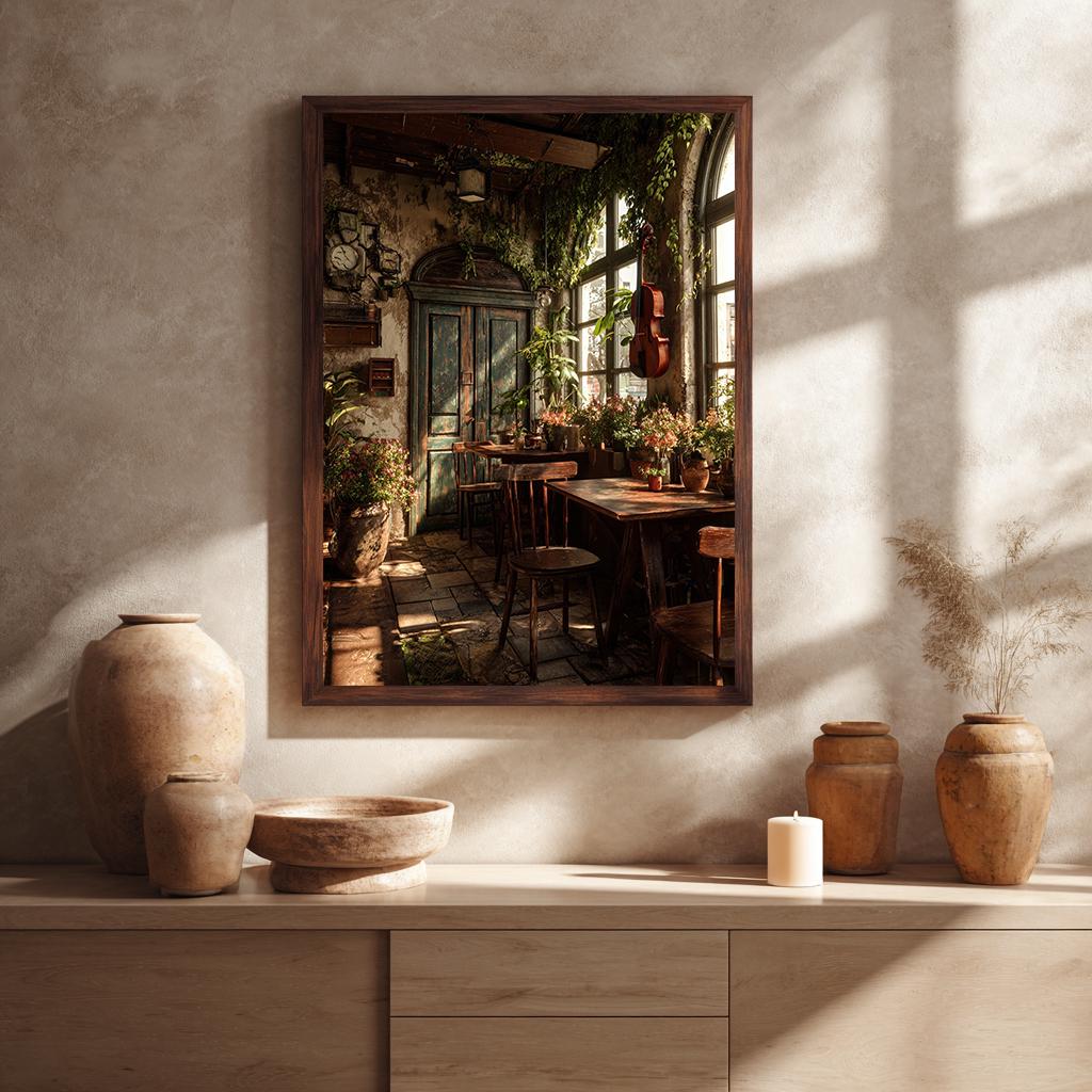絵画 Etrarium Canvas Rustic Indoor Garden Cafe Canvas Wall Art With Vintage Violin
