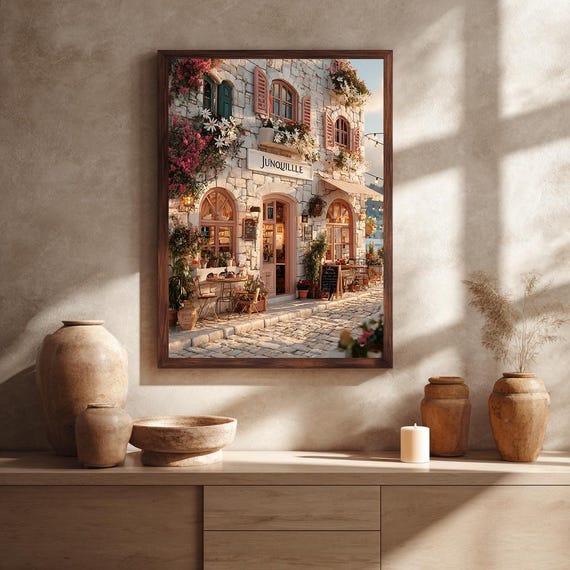 軒瓦 古瓦 モダン アンティーク ヴィンテージ レトロ wall art US Vintage French Cafe Canvas Wall Art - Stone Facade Floral Bistro