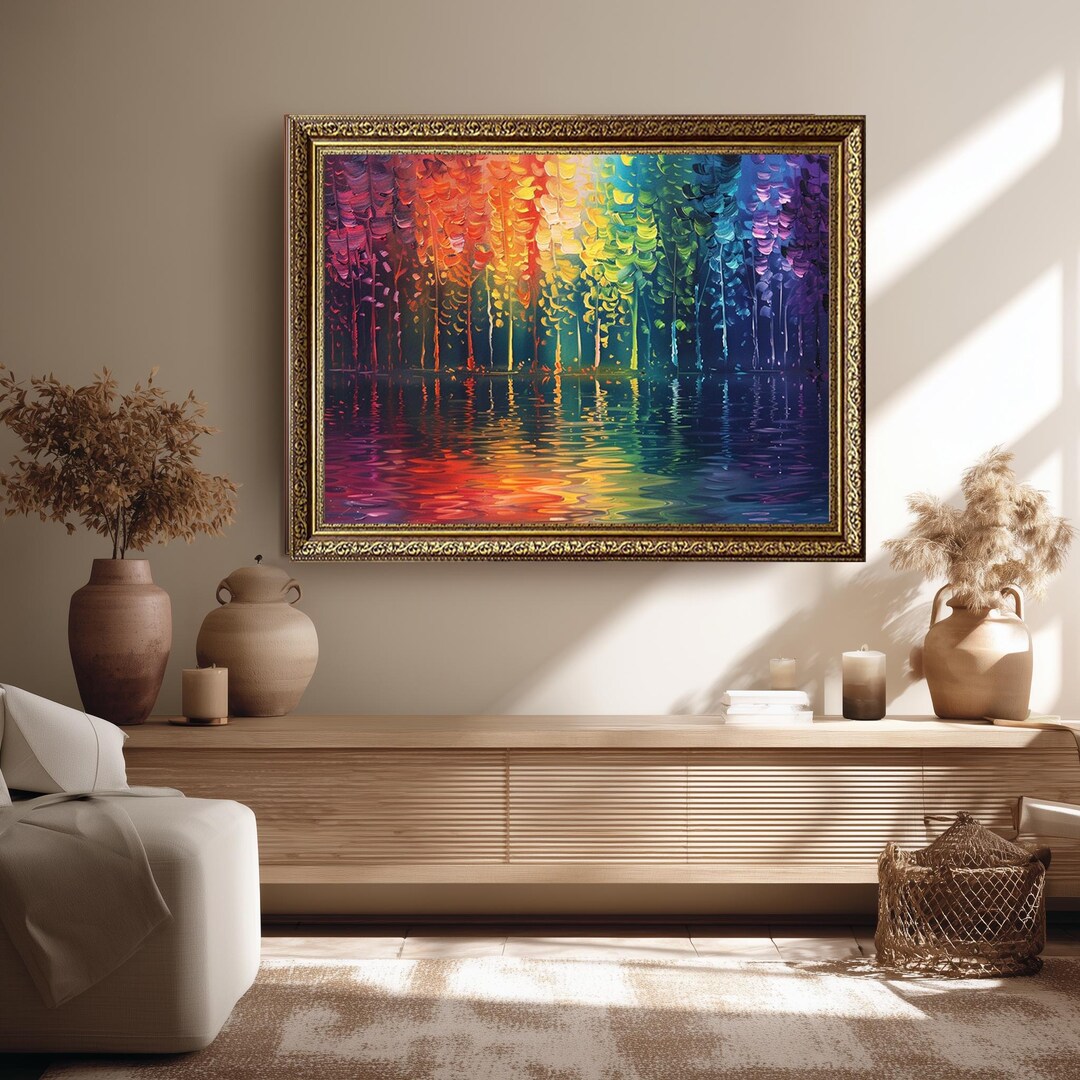 Colorful Rainbow Forest Canvas Wall Art Vibrant Abstract Tree Print ...