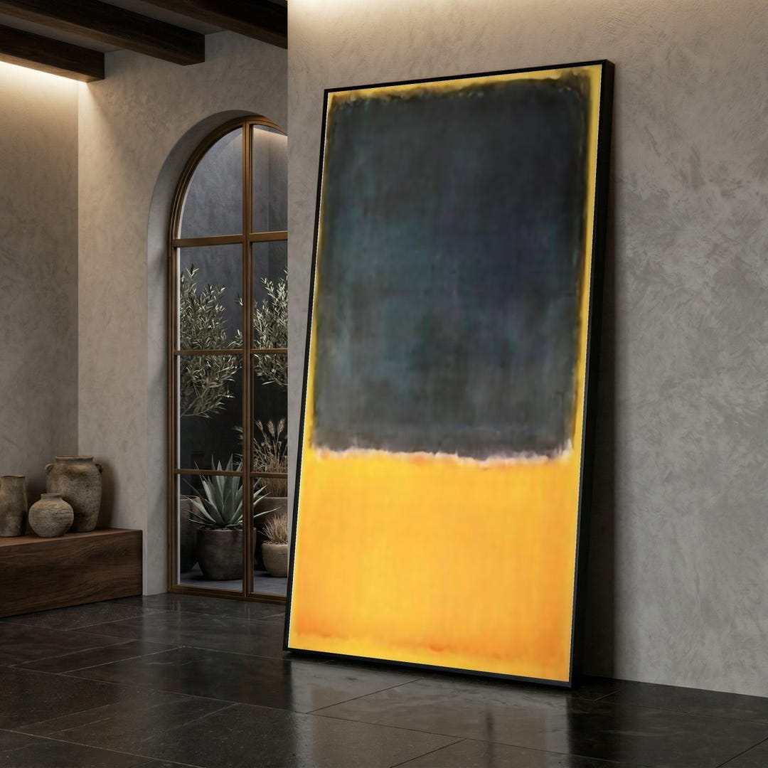 Canvas Art Print Abstract Modern Dark Blue and Bright Yellow Color ...
