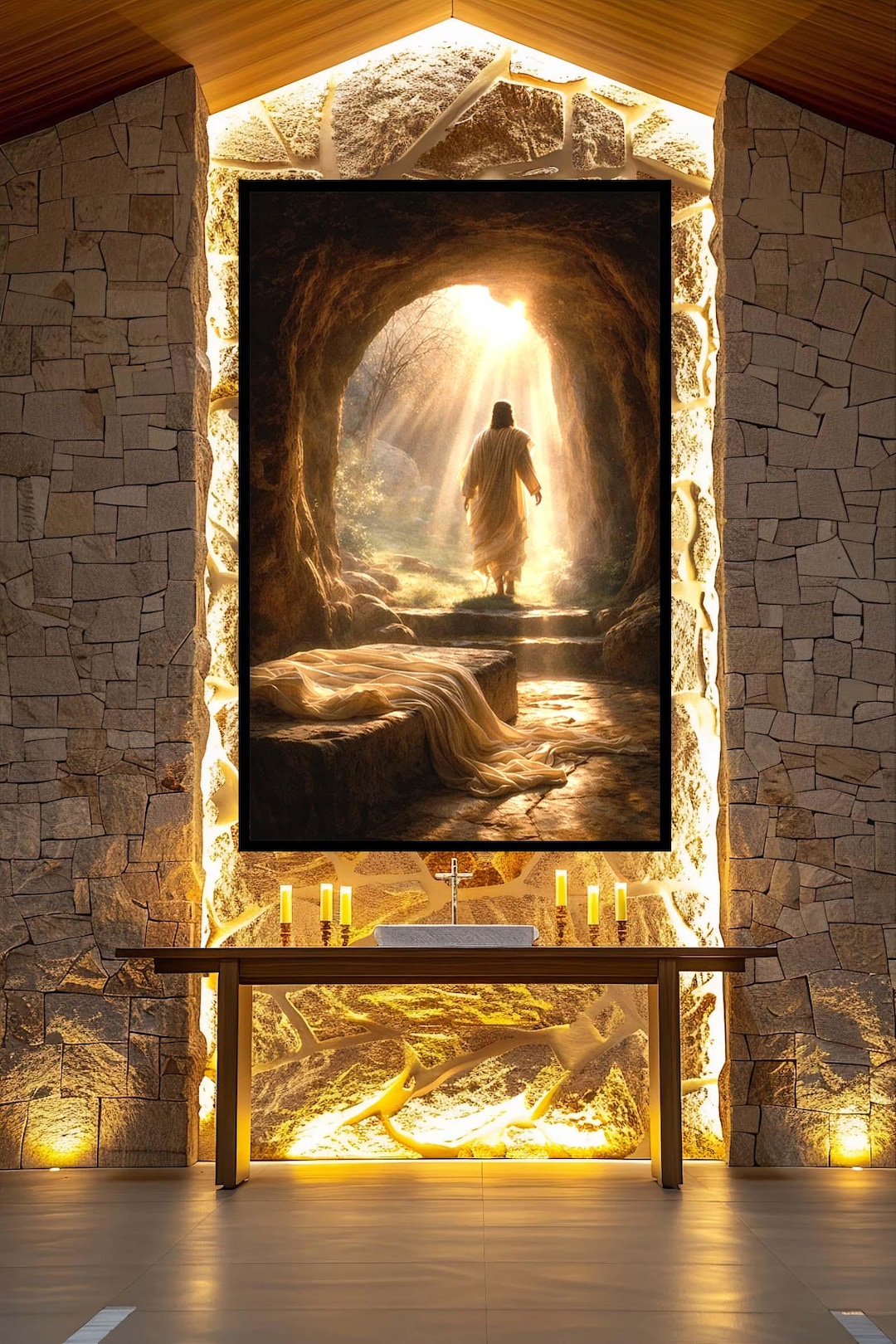 Resurrection of Jesus Canvas Wall Art, Empty Tomb Christian Print With ...