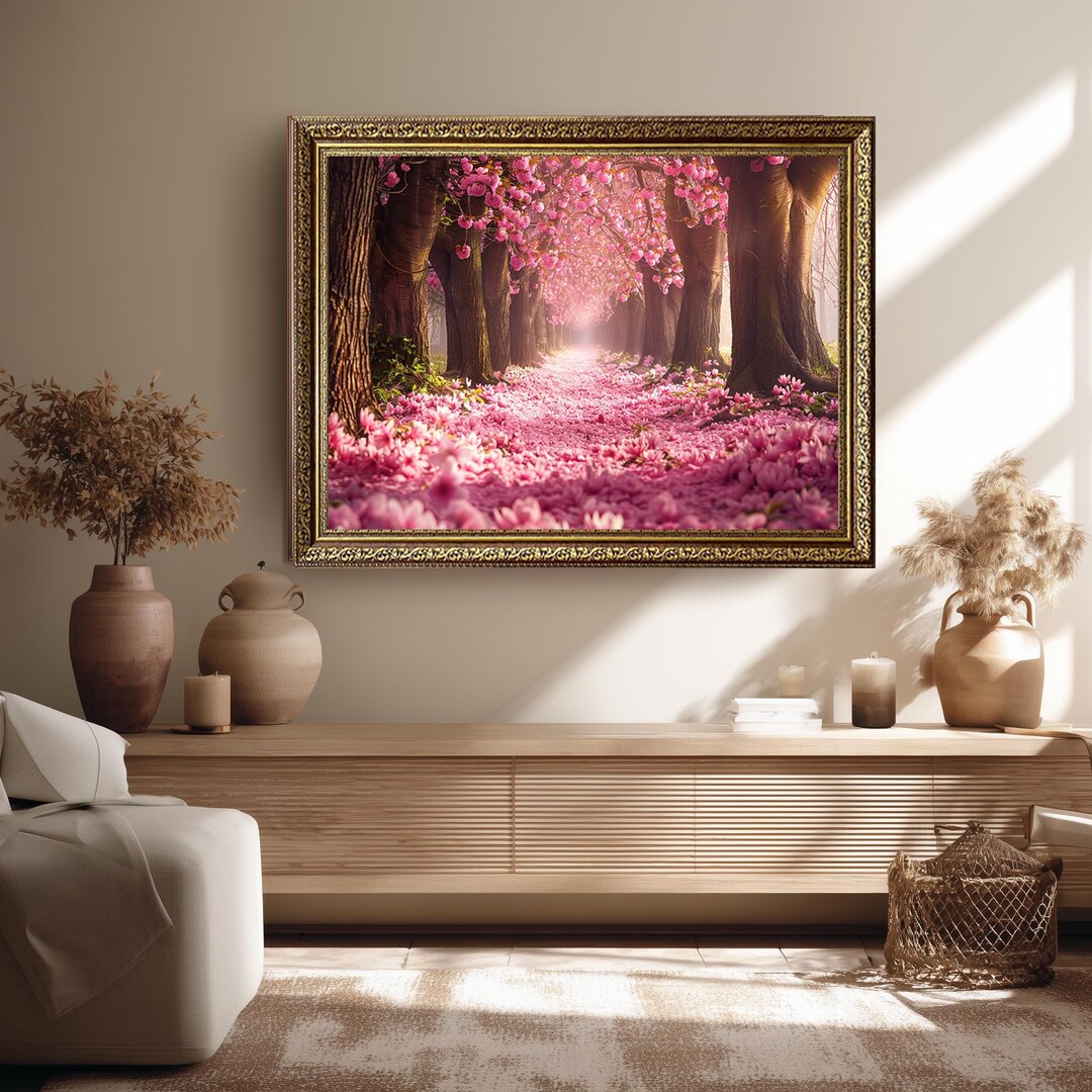 Cherry Blossom Tree Tunnel Canvas Wall Art With Pink Flower Path for ...